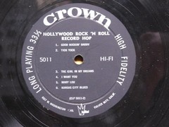Various RnR LP Hollywood Rock N Roll Record Hop on Crown