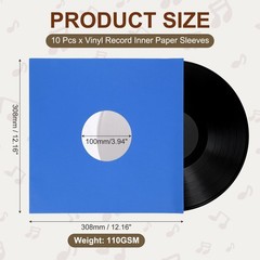12″x12″ 10Pcs 110GSM Vinyl Record Inner Paper Sleeves with Poly Lined(Navy Blue)