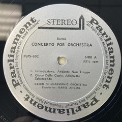 Bartok Concerto For Orchestra Karel Ancerl Czech Philharmonic Parliament LP