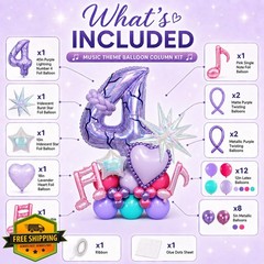 Paeyeq 4th Birthday Balloons Purple Music 4 Years Old
