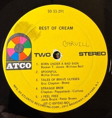 LP RECORD: CREAM – THE BEST OF / GINGER / BAKER / BRUCE SD 33-291 / ATCO