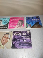 LOT OF 7 VTG NAT KING COLE 45 RPM RECORDS WITH CARDBOARD JACKETS