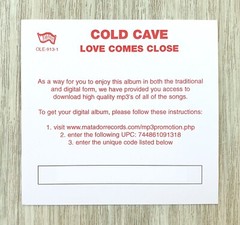 Cold Cave – Love Comes Close LP 2009 US 1st Press w/ Insert Shrink