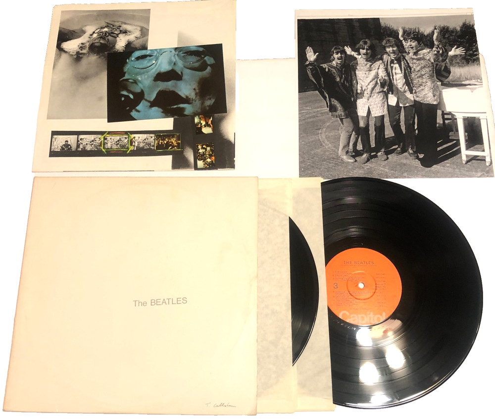 The Beatles The White Album 2x LP Orange label w poster &bonus paper photo Nm