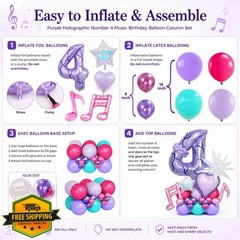 Paeyeq 4th Birthday Balloons Purple Music 4 Years Old