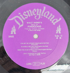 Walt Disney’s: Pinocchio ~ Vinyl LP ~ Disneyland Records/3905 ~ 1969