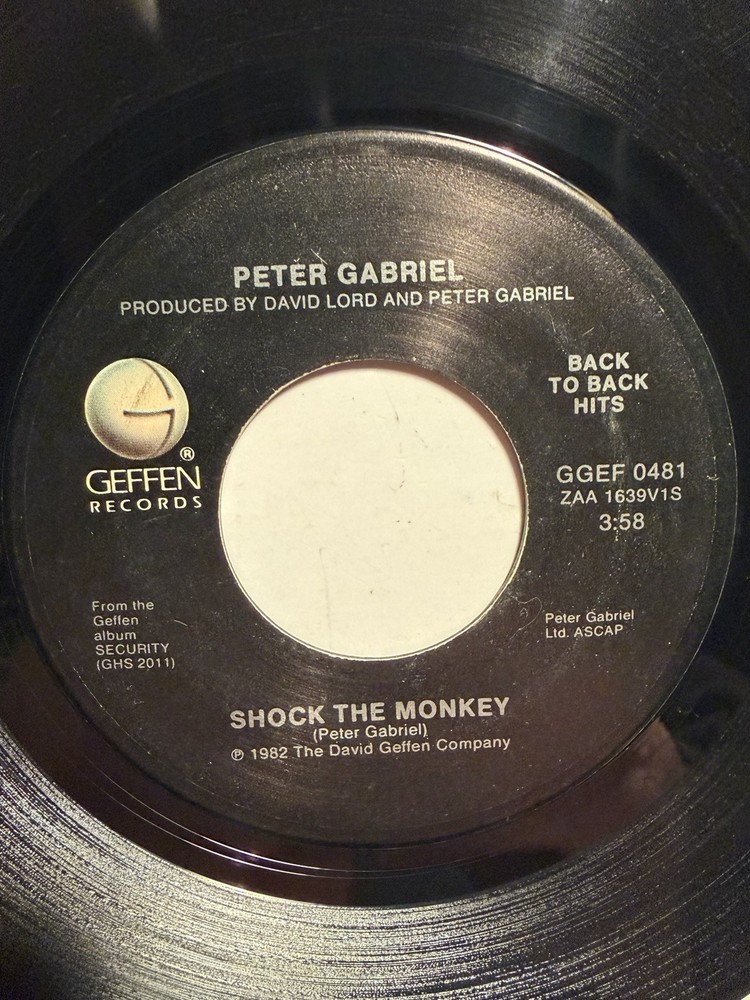 Peter Gabriel “Shock The Monkey” Geffen 7” 45 REISSUE VG+