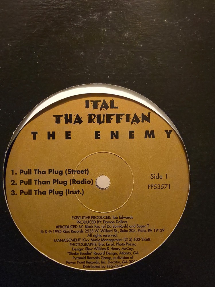 Ital Tha Ruffian – The Enemy Kixx Records 1995 12 inch 33 1/3 rpm hiphop pyrami