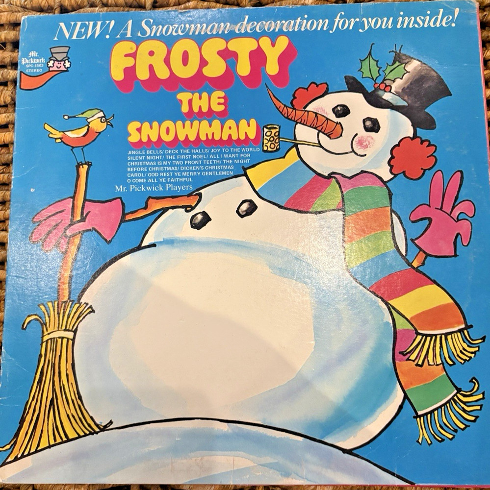Frosty The Snowman Vintage LP Vinyl Album w Cardboard Snowman 3D Cutout Craft