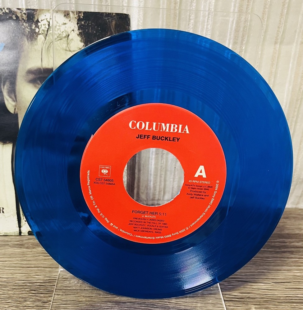 FORGET HER / STRAWBERRY by Jeff Buckley SCARCE Blue Vinyl 7″ single! NEAR MINT!