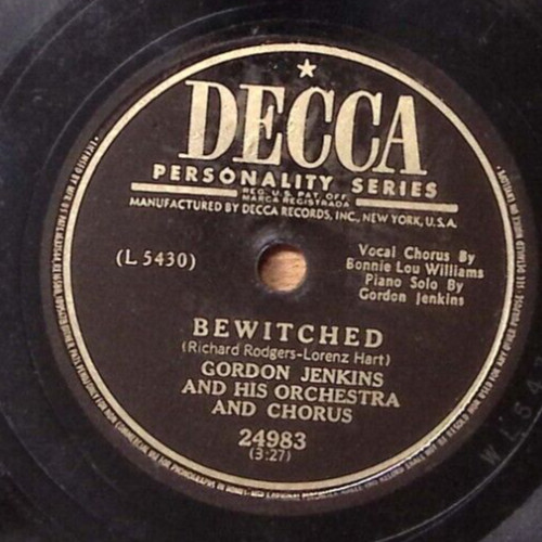 GORDON JENKINS WHERE IN THE WORLD / BEWITCHED DECCA RECORDS 78 RPM 210