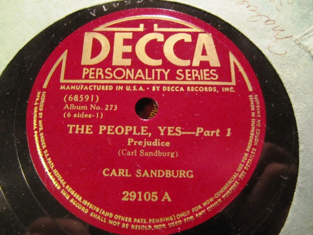 1941 CARL SANDBURG Spoken Word Poem THE PEOPLE, YES Prejudice DECCA 29105