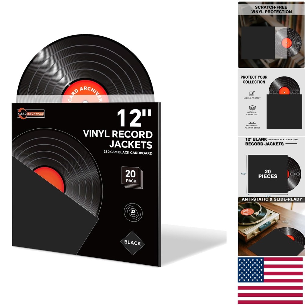 Thick Black Cardboard 12-Inch Record Jackets – 20PCS for Vinyl Preservation