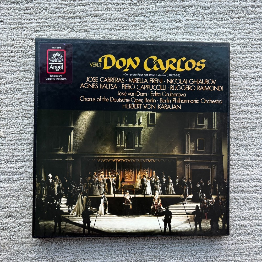 VERDI-DON CARLO-KARAJAN-ORIGINAL 1979 ANGEL 4-LP VINYL BOX SET w LIBRETTO-3875