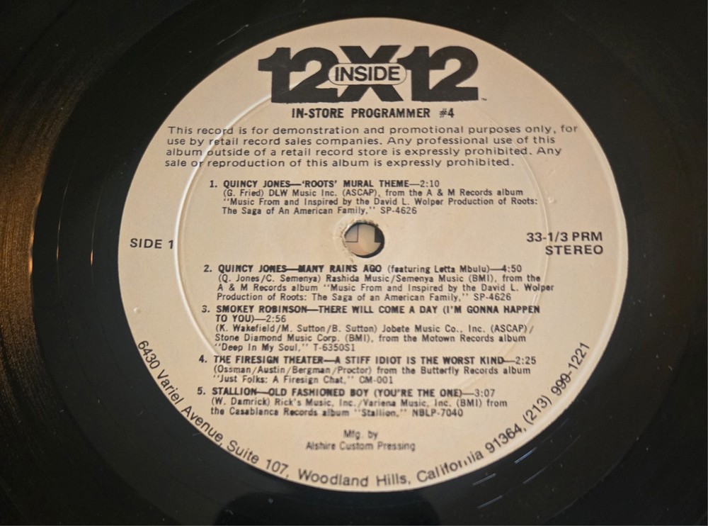 Inside 12×12 In-Store Programmer Lot #1 & #4 Demonstration LP Record Compilation