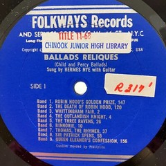 Hermes Nye Early English Ballads From Percy & Child LP Vinyl Folk Folkways