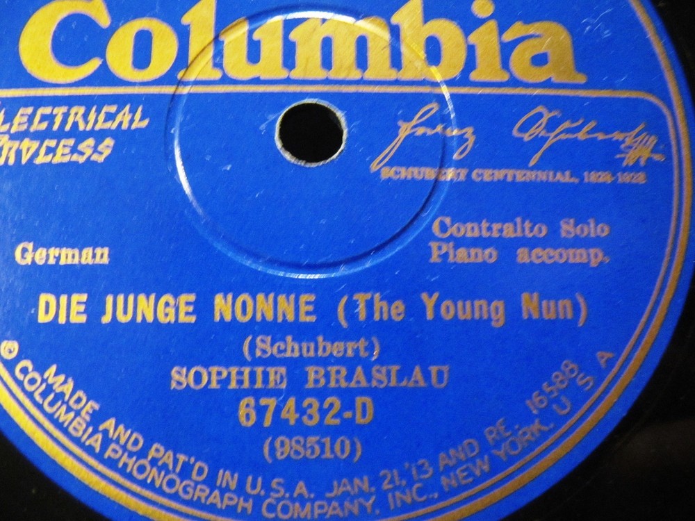 1928 SCHUBERT CENTENNIAL SOPHIE BRASLAU Junge Nonne Trout Heidenröslein COLUMBIA