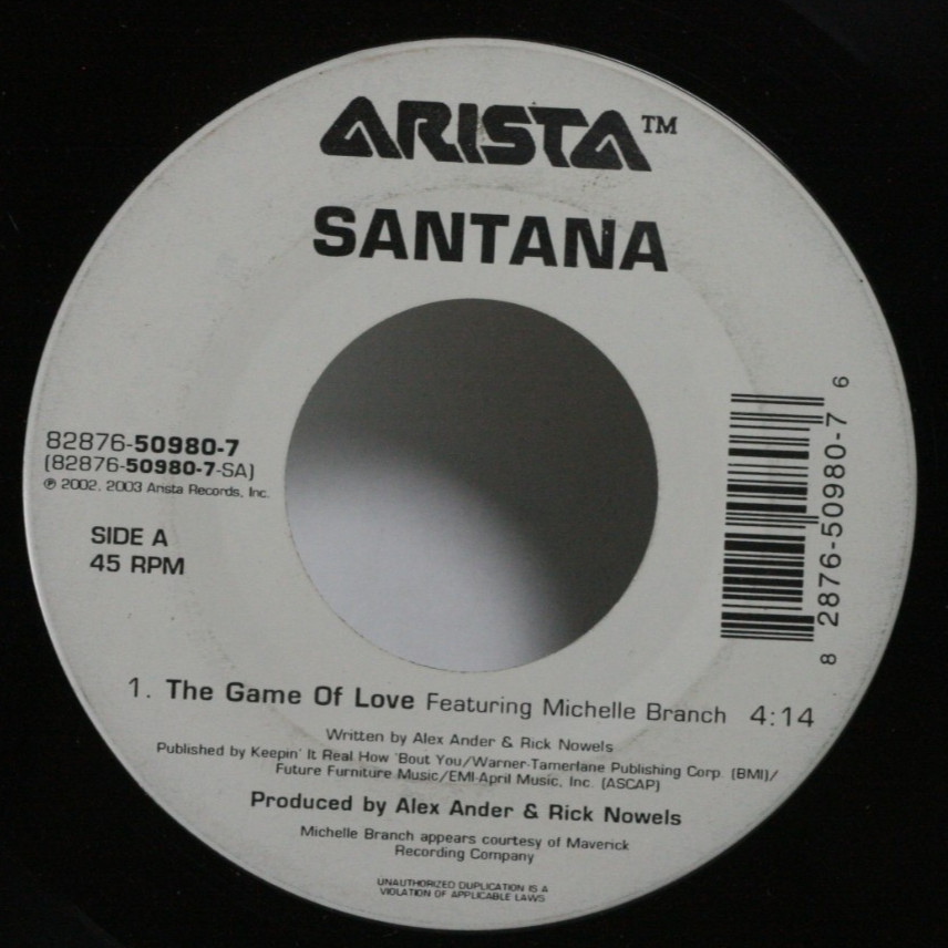 Santana 45 7″ The Game of Love / Nothing At All – 90’s 2000’s Rock Pop Rare