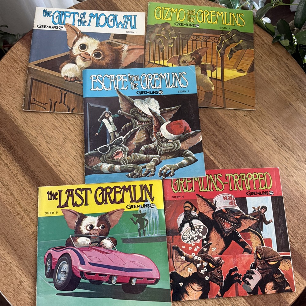 Lot of 5: Gremlin Adventures Read-Along Storybooks with Records 45 RPM 1984 READ