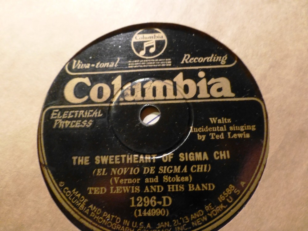 1928 TED LEWIS BAND College Tunes The SWEETHEART of SIGMA CHI/ GOOD NIGHT 78