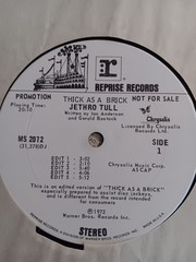 Jethro Tull White Label Promo Thick As A Brick Reprise Records MS 2072
