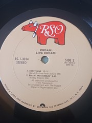CREAM – LIVE CREAM – RSO RECORDS VINYL ALBUM – (G/VG)