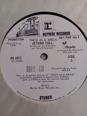 Jethro Tull White Label Promo Thick As A Brick Reprise Records MS 2072