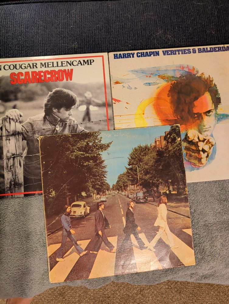 Vintage Classic Rock Vinyl 3 LP Lot | Beatles Abbey Road, Mellencamp, Chapin