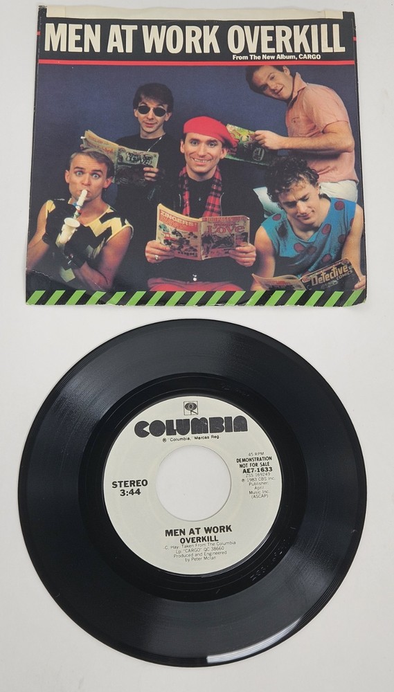 Men At Work Overkill 1981 Promo 7″ 45 Single Record Columbia White Label Nm