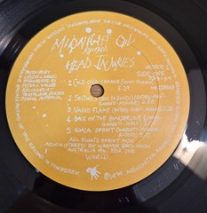 Midnight Oil Head Injuries Original Inner Sleeve Australian Pressing Vinyl LP
