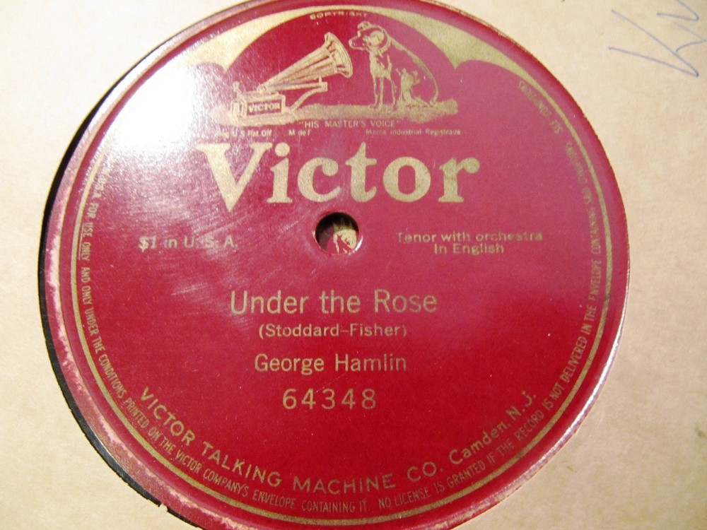 1912 GEORGE HAMLIN tenor Stoddard Fisher UNDER THE ROSE Victor 64348 _