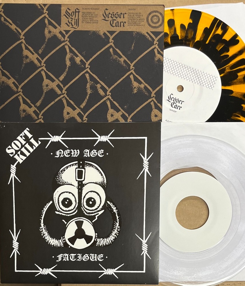 SOFT KILL 7″ VINYL SINGLE LOT – NEW AGE/SPLIT lesser care fatigue tko a la carte