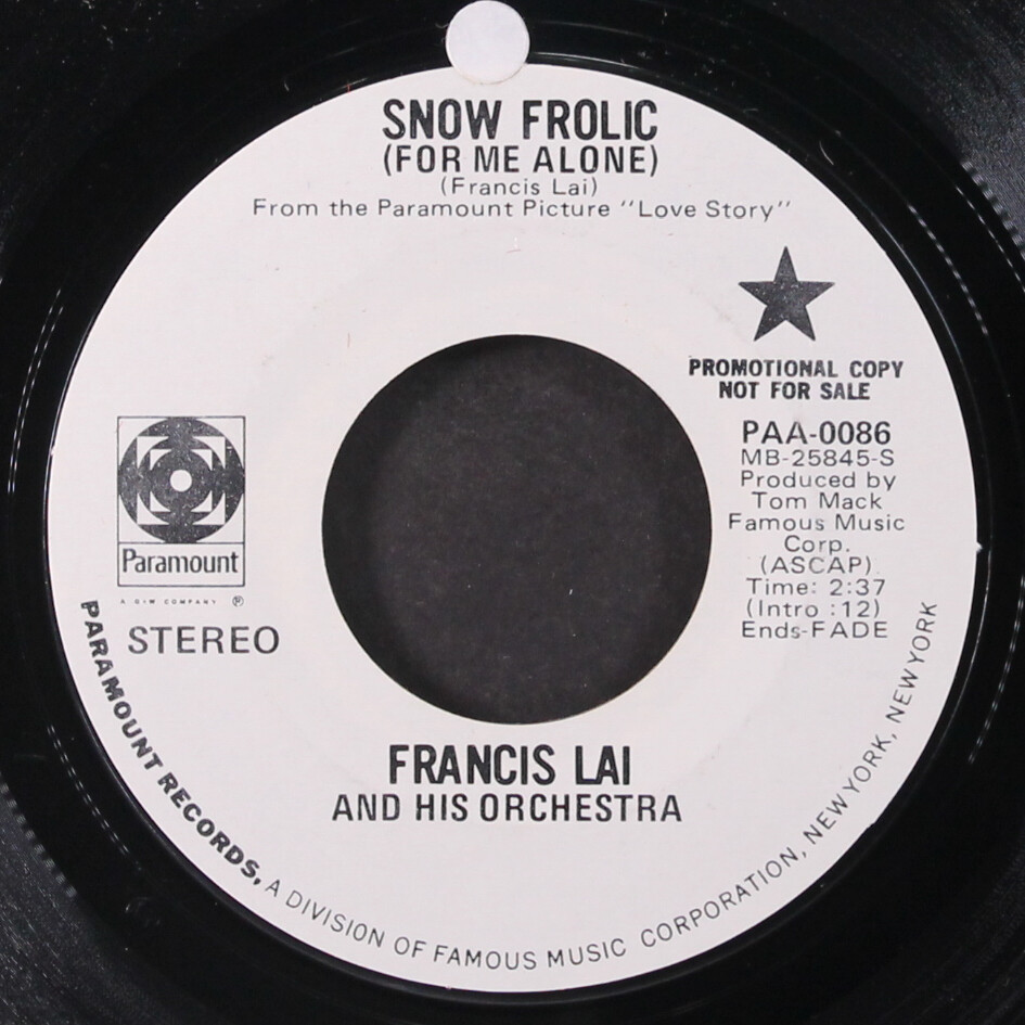 FRANCIS LAI: snow frolic / same PARAMOUNT 7″ Single 45 RPM