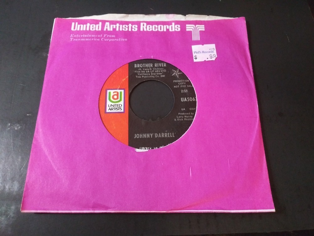 Johnny Darrell Brother River NM Original Promo 45RPM United Artists Record 1970