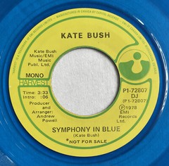 KATE BUSH -Symphony In Blue- Ultra Rare Canadian Blue Vinyl 7” Mono/Stereo Promo