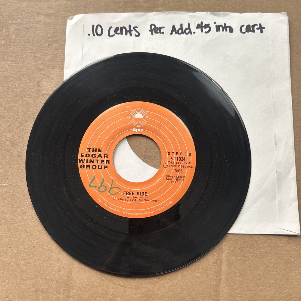 The Edgar Winter Group Free Ride/When It Comes 1972 Epic Records 45