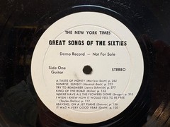 249: “New York Times Great Songs of the Sixties” 33 1/3 RPM 10″ Demo – SCARCE!