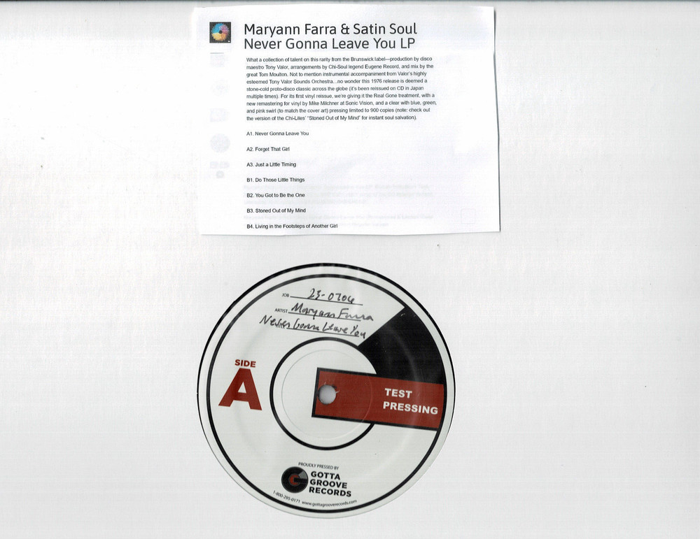 MARYANN FARRA & SATIN SOUL -NEVER GONNA LEAVE U (LP 2024) NEW*TEST PRESS*7 TRKS*