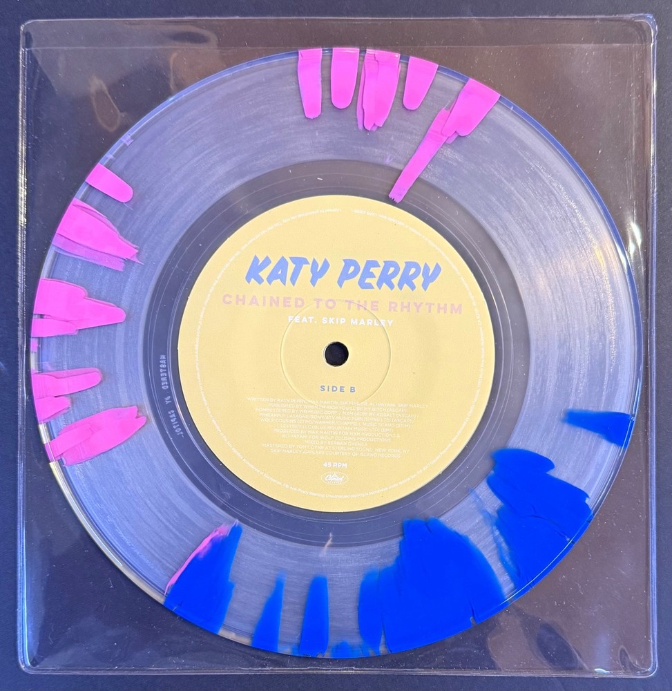 KATY PERRY Chained To The Rhythm RARE PROMO 7″ CLEAR+PINK+BLUE SPLATTER VINYL