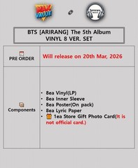 BTS ARIRANG 5th Album VINYL 8 Ver SET/8 Vinyl(LP)+8 Sleeve+8 Poster+8 Lyric+GIFT
