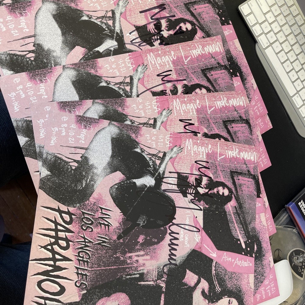 Hand Signed 12 x 12 Flat + Pink Vinyl Maggie Lindemann Paranoia Live Los Angeles