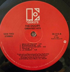 The Doors “GREATEST HITS” 1980 Vinyl LP, PLAY TESTED, Elektra 5E-515