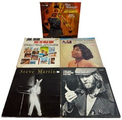 5 Vintage Vinyl LP Record Lot – Comedy, Surf Rock, Easy Listening, Vocal Jazz