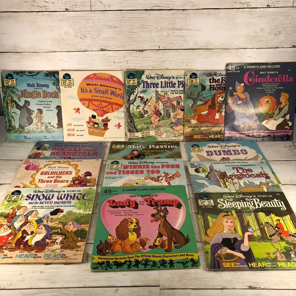 Vintage Disney Disneyland Record and Book Lot Jungle Book Cinderella Snow White