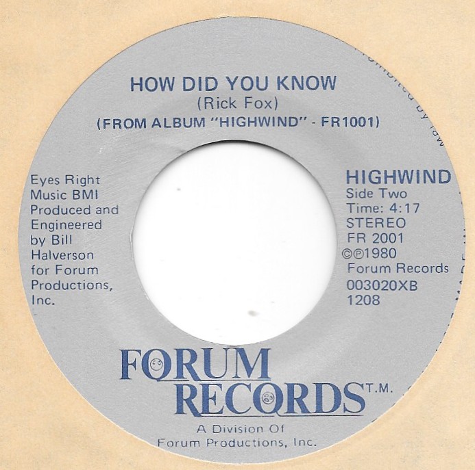 HIGHWIND How Did You Know on Forum private hard rock prog 45 HEAR