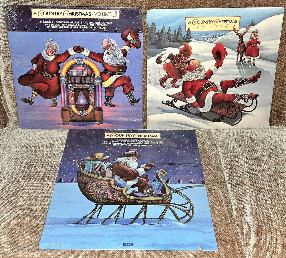 SEALED Lot of 3 Vinyl LPs~A Country Christmas vol. 1, 3, 4 Willie.Dolly.Milsap+