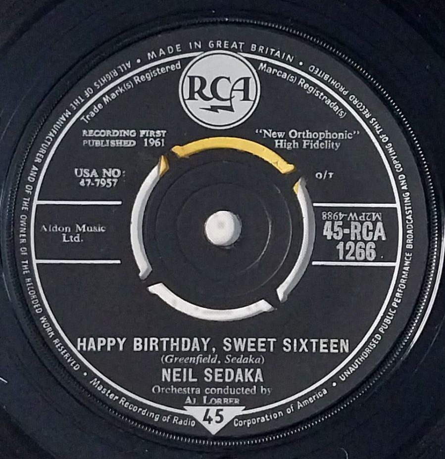 Neil Sedaka Happy Birthday, Sweet Sixteen 7″ Single (1961) RCA 45-RCA 1266