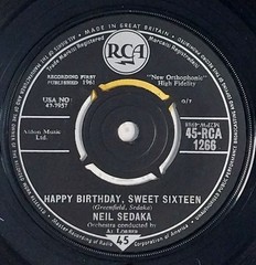 Neil Sedaka Happy Birthday, Sweet Sixteen 7″ Single (1961) RCA 45-RCA 1266