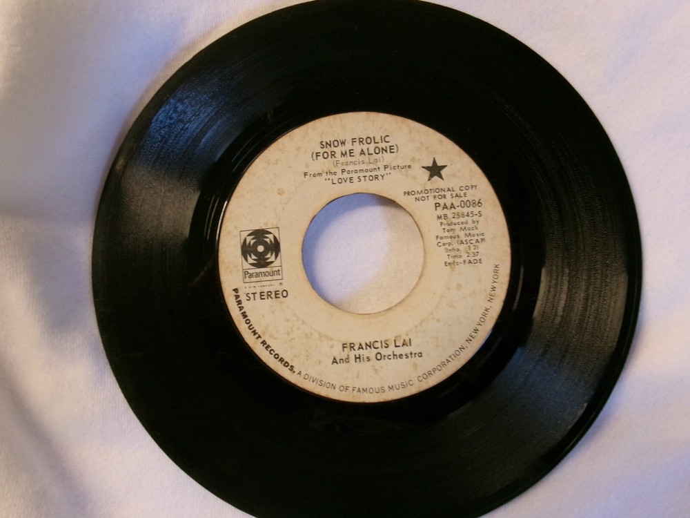 45 Rpm Francis Lai -Snow Frolic (For Me Alone)-Paramount -VG PROMO