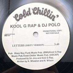 Kool G Rap and DJ Polo Letters 12” Single Promo Vinyl 90s Hip-Hop Cold Chillin